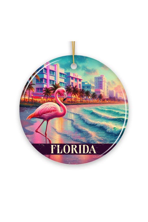 Florida Flamingo Art Deco Beach Ornament