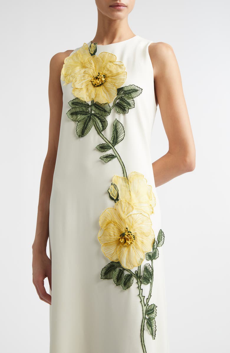 Lela Rose Peony Embroidered Appliqué Column Gown, Alternate, color, Cream/Yellow