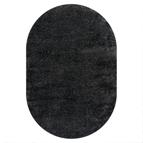 Jonathan Y Haze Solid Low-pile Oval Area Rug In Onyx-black