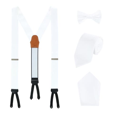 Sutton Solid Color Silk Brace Bow Tie Necktie and Pocket Square Set