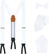 Trafalgar Sutton Solid Color Silk Brace Bow Tie Necktie and Pocket Square Set