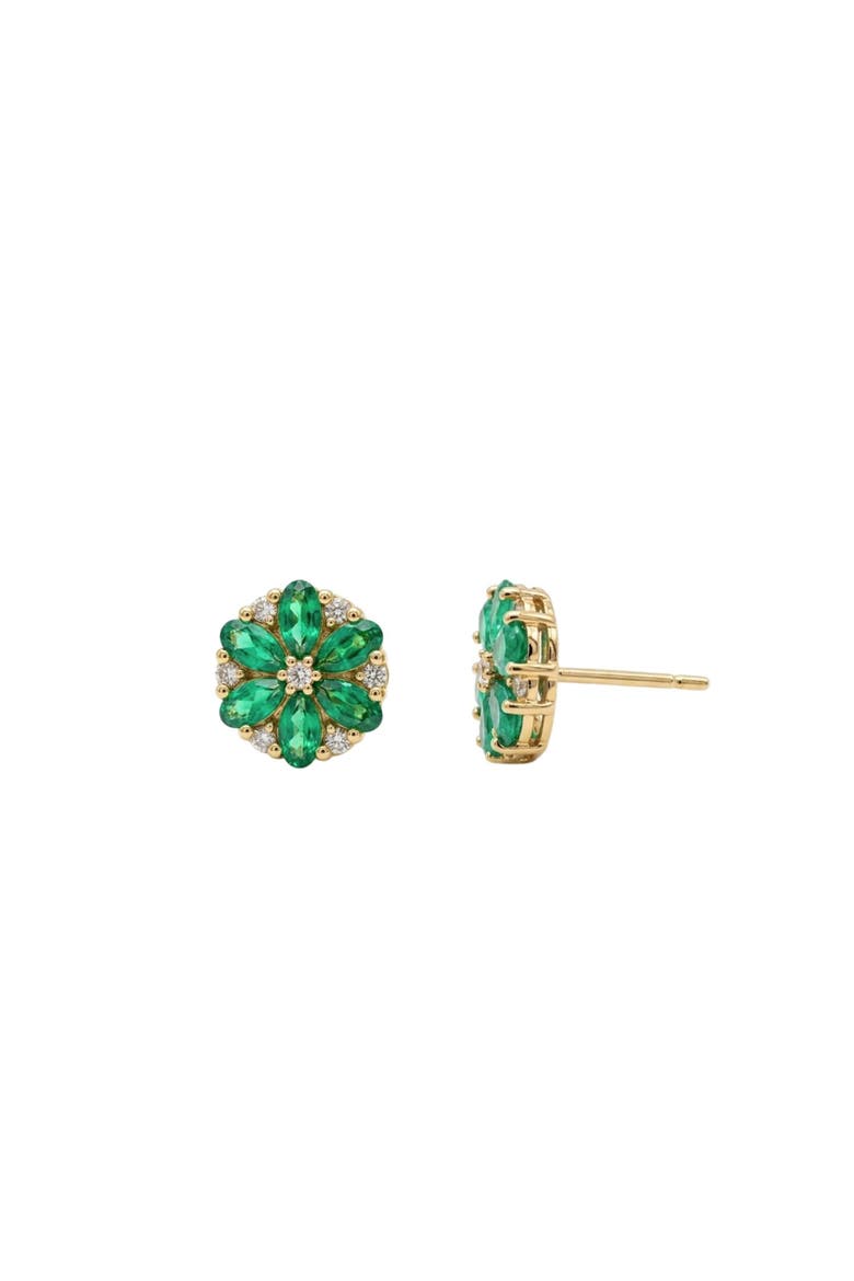 Pear Emerald & Round Diamond Floral Studs, Alternate, color, Green