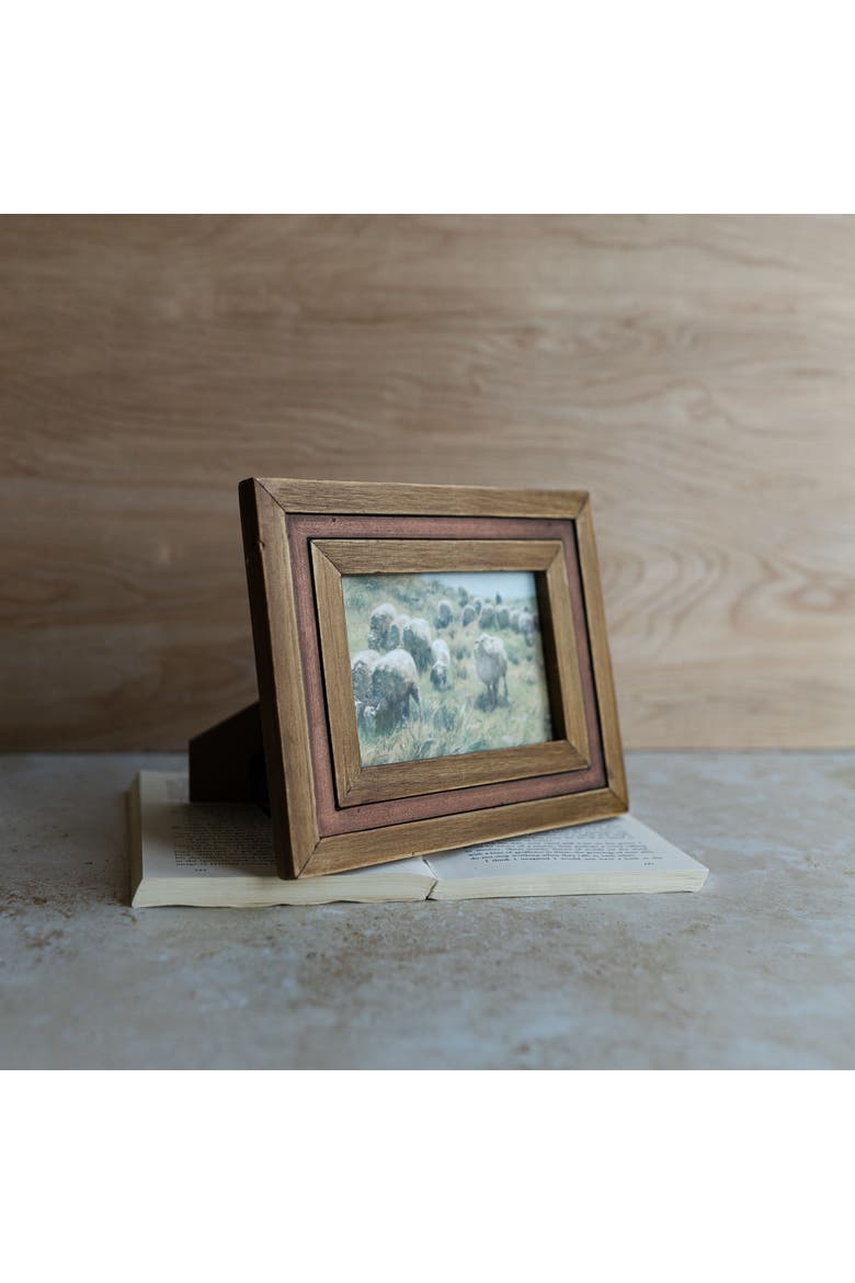 4x6 Rust Picture Frame Natural Wood MDF Metal & Glass, Alternate, color, Brown