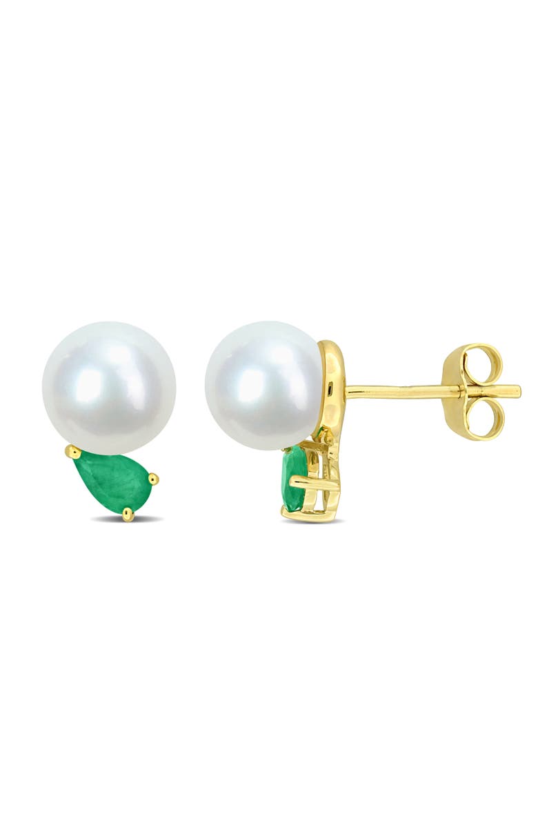 Julianna B. Cultured Pearl & Emerald Stud Earrings 14k, Main, color, Emerald