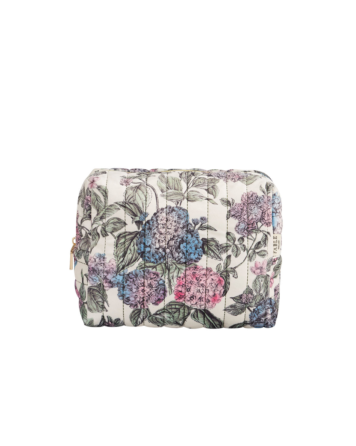 Fable England Hydrangea Large Quilted Makeup Bag, Main, color, Purple