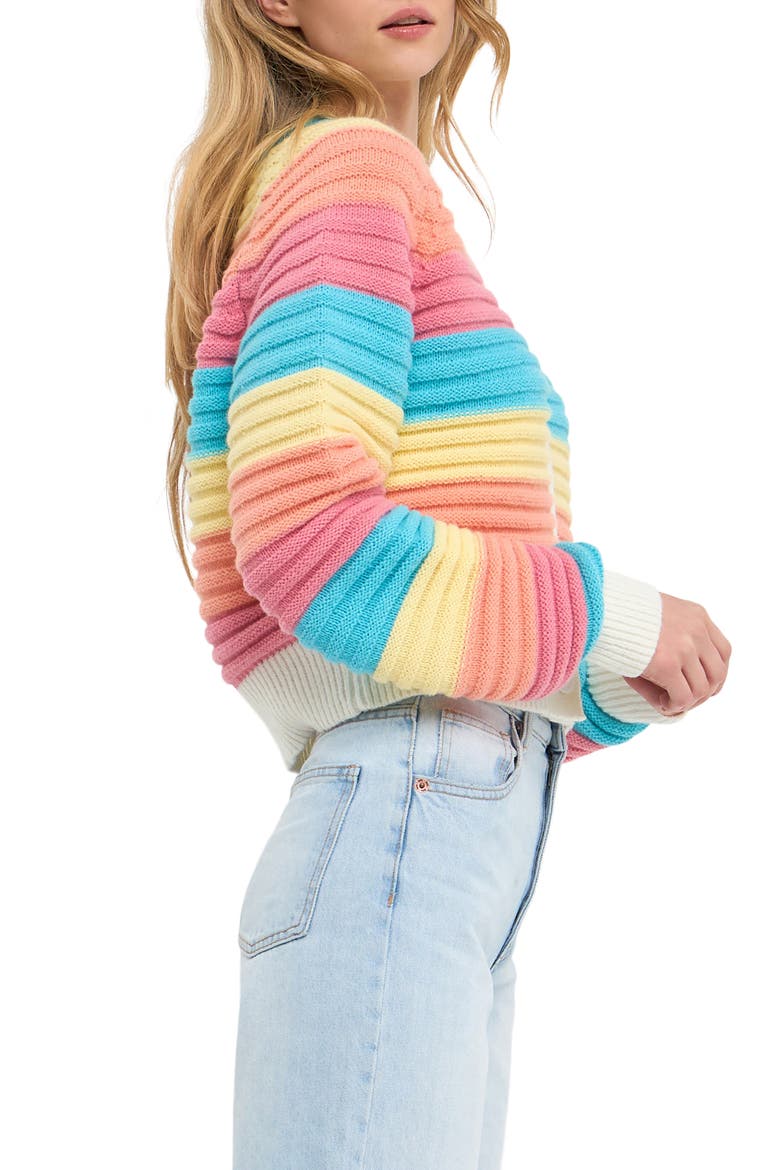 Rainbow Stripe Rib Cardigan, Alternate, color, MULTI