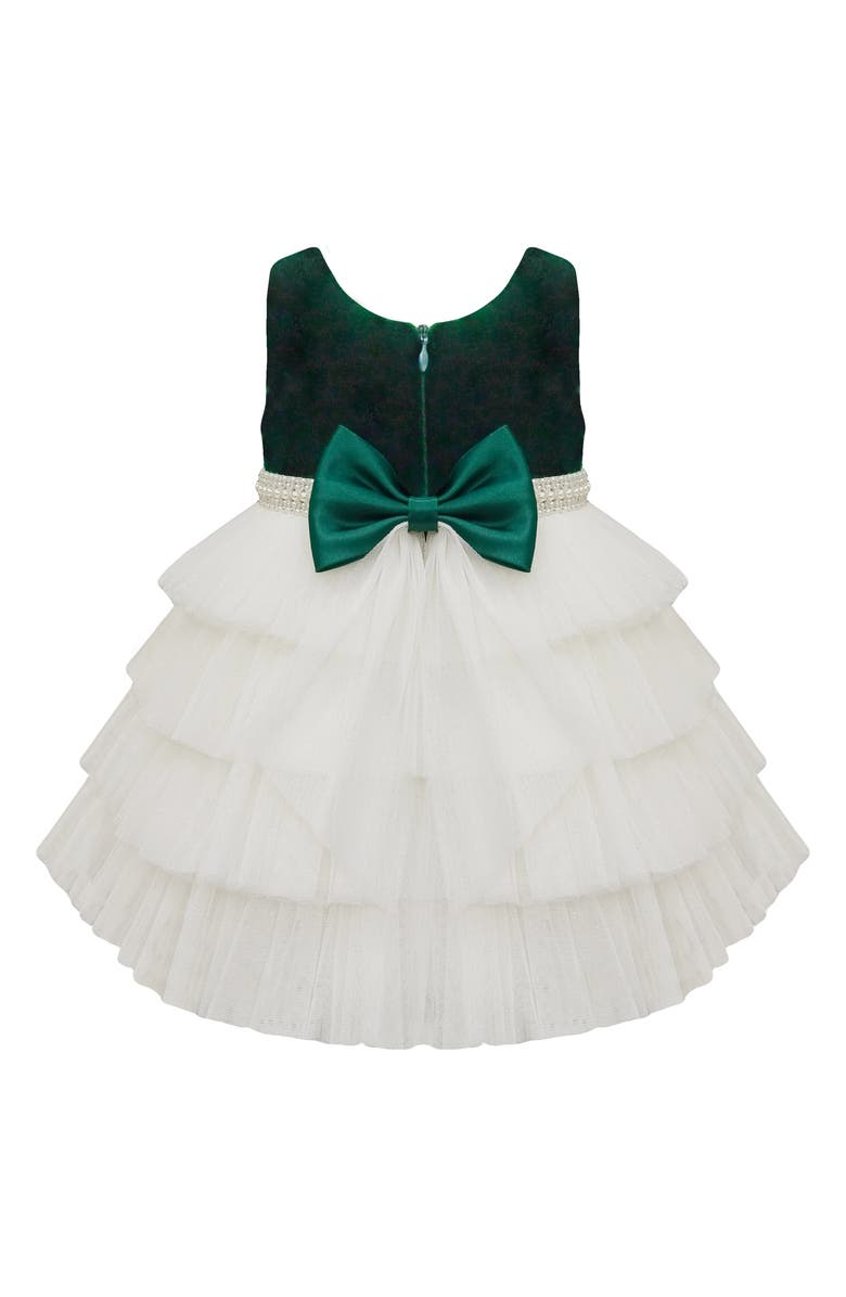 AMERICAN PRINCESS Velvet Tiered Mesh Party Dress, Alternate, color, Emerald Green Sparkle