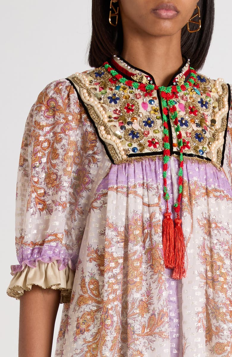 Valentino Garavani Embroidered Voyage Imaginaire Silk Georgette Dress, Alternate, color, Purple Multi