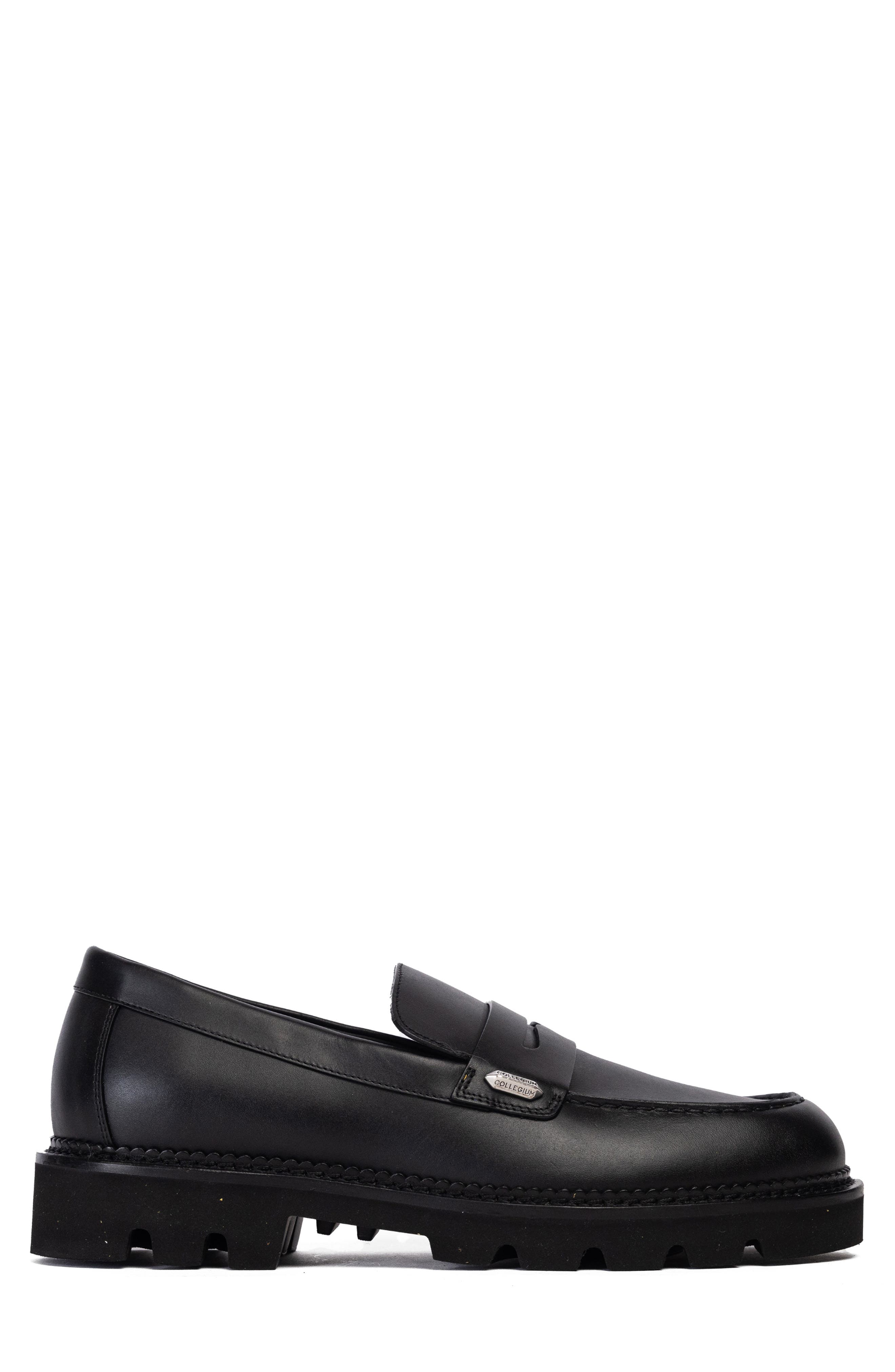 Collegium Lug Sole Penny Loafer, Main, color, Nero Leather