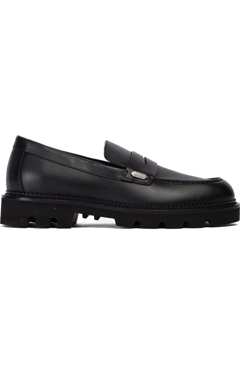 Collegium Lug Sole Penny Loafer, Main, color, Nero Leather