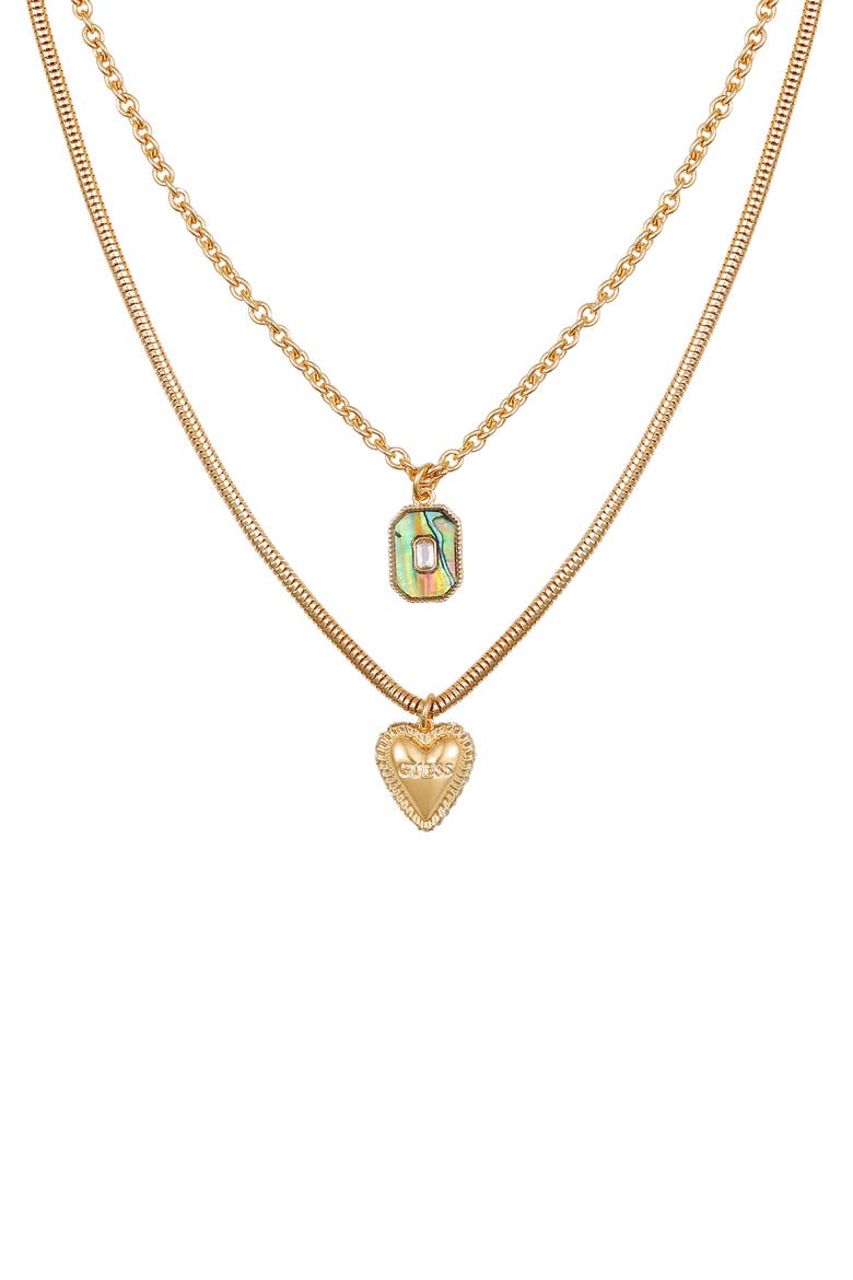 Heart Pavé Layered Pendant Necklace, Alternate, color, GOLD TONE