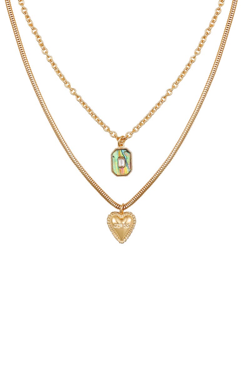 GUESS Heart Pavé Layered Pendant Necklace, Alternate, color, Gold Tone