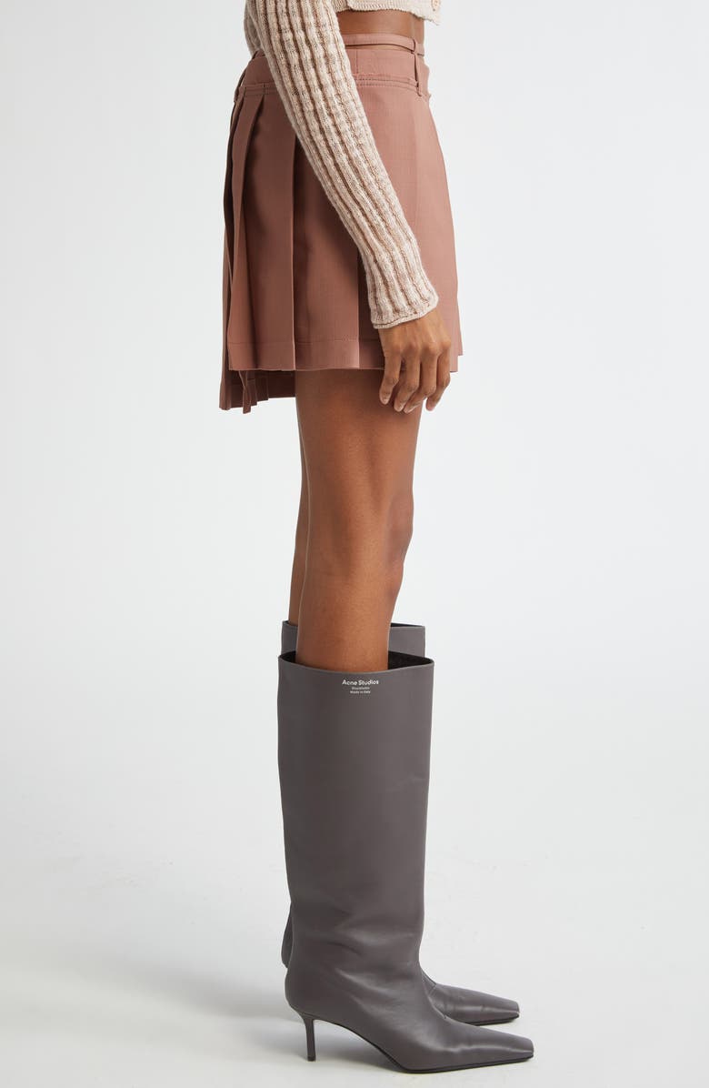 Acne Studios Ipleat Belted Pleated Miniskirt, Alternate, color, Metallic Brown