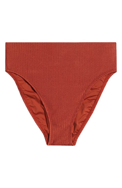 Robin Piccone Angela High Waist Rib Bikini Bottoms In Spice