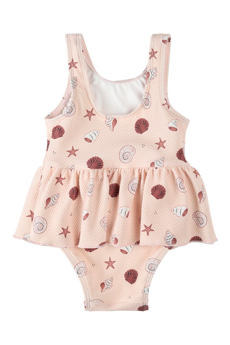 Shell Print Skirted One-Piece Swimsuit, Alternate, color, LIGHT PINK