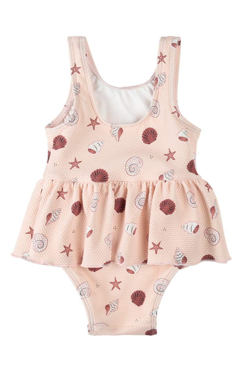 Petit Lem Shell Print Skirted One-Piece Swimsuit, Alternate, color, Light Pink