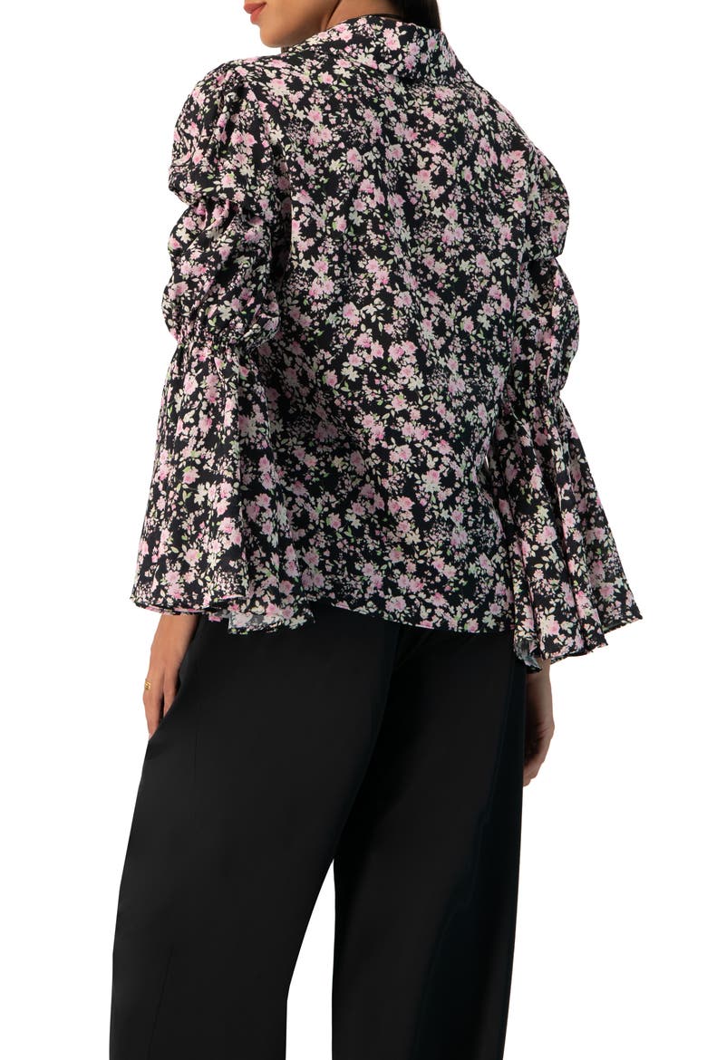 Collared Long Sleeve Floral Print Blouse, Alternate, color, Black