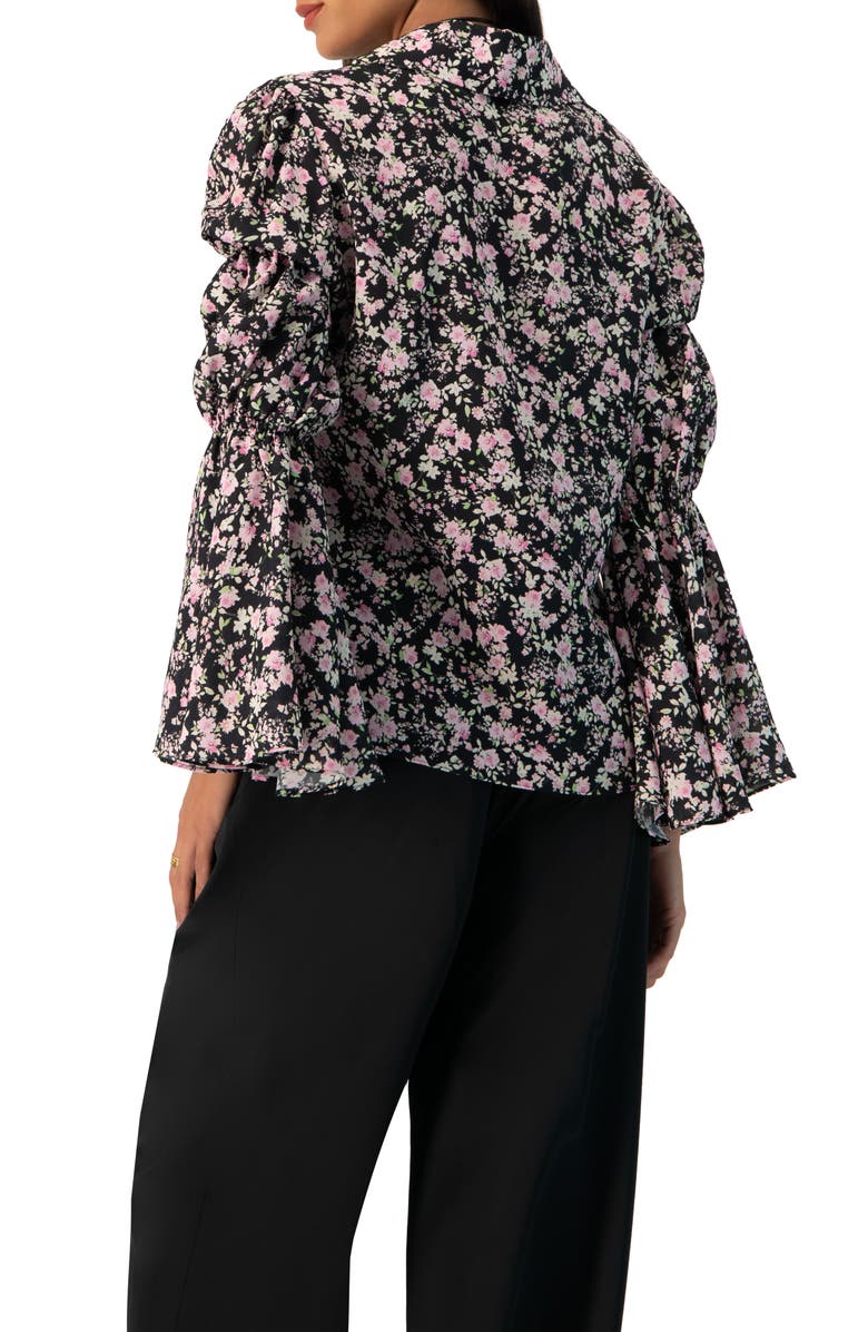 IVONNE Collared Long Sleeve Floral Print Blouse, Alternate, color, Black