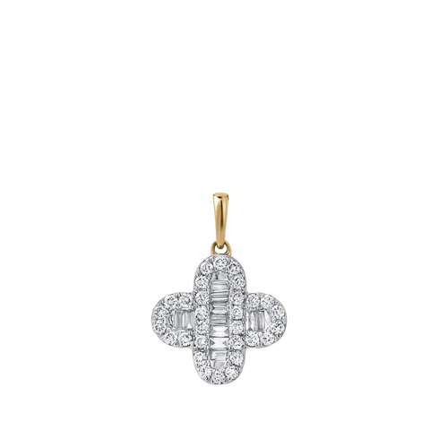 Alina 0.5 Cts 14K Gold Baguette & Round Cut Diamond Clover Pendant with Optional Chain