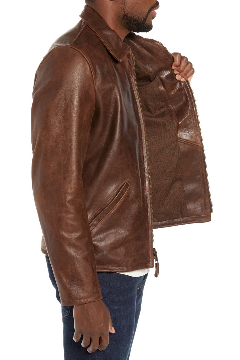 Waxy Naked Buffalo Leather Delivery Jacket, Alternate, color, BROWN