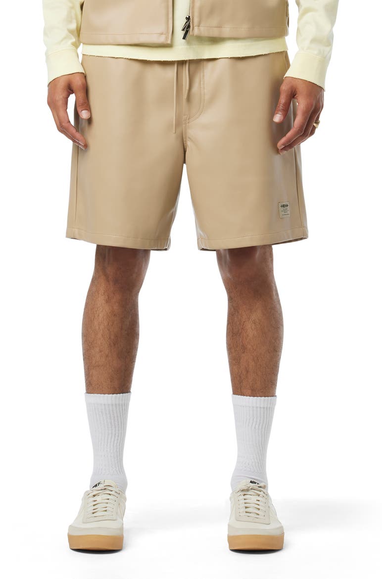 Faux Leather Drawstring Shorts, Main, color, SANDY