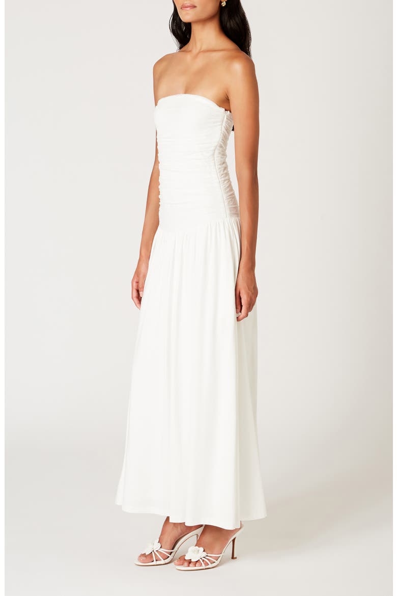Santal Strapless Mixed Media Maxi Dress, Alternate, color, WHITE