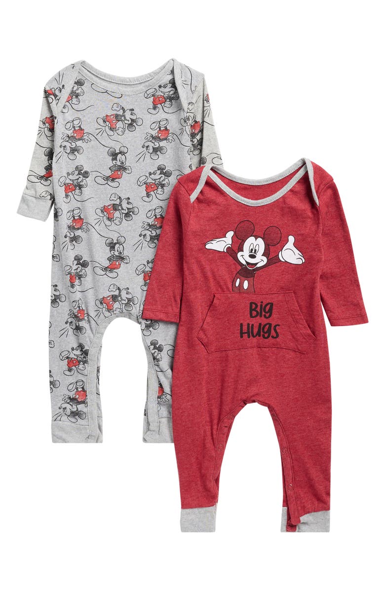 ASSORTED 2-Pack Assorted Mickey Mouse Rompers, Main, color, Light Grey