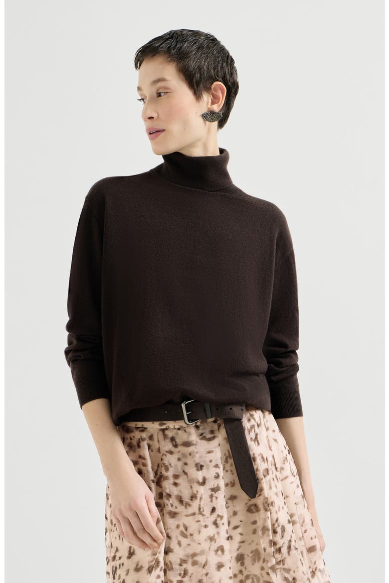 Cashmere turtleneck sweater with monili, Alternate, color, Coffee