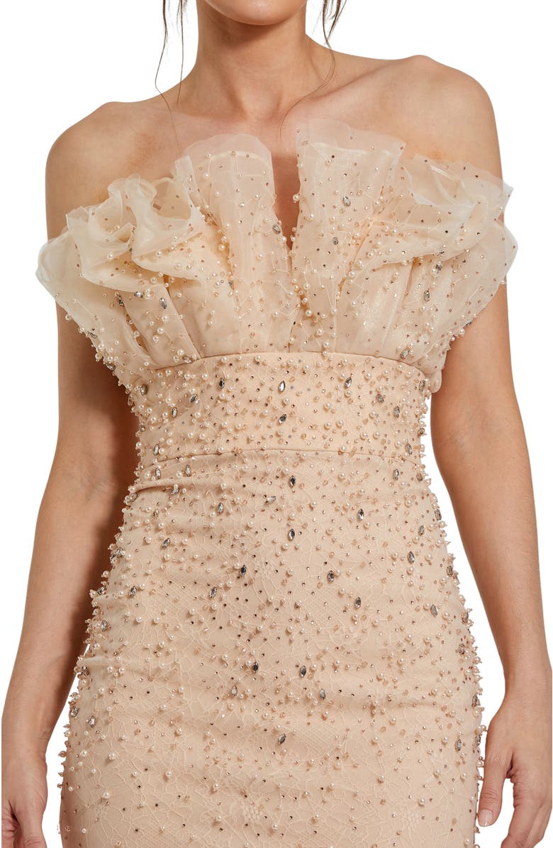 Mac Duggal Strapless Embellished Tulle Mermaid Gown, Alternate, color, Porcelain