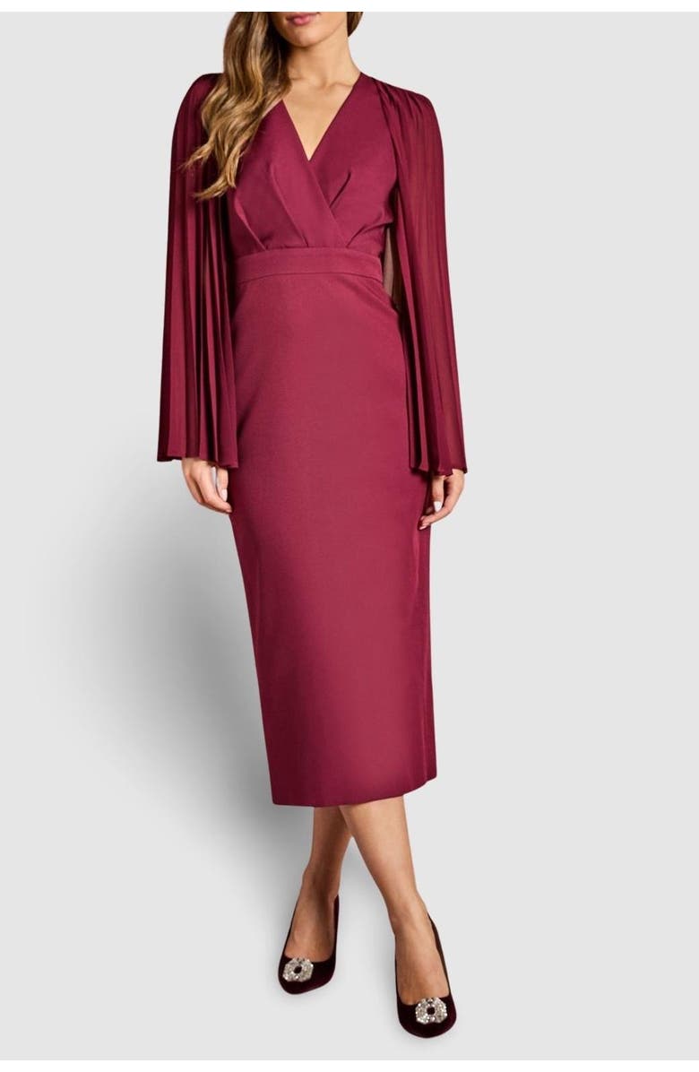 Coast Cape Sleeve Pencil Midi Dress, Alternate, color, Berry