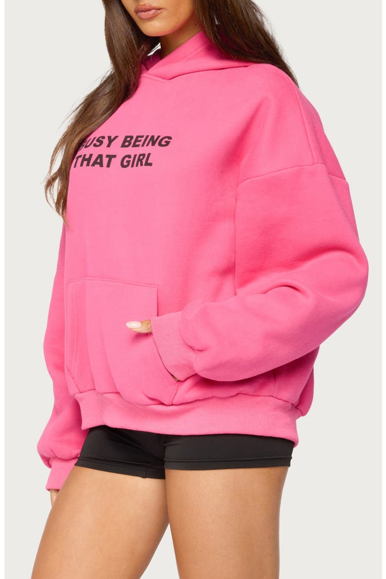 Busy Girl Graphic Oversized Hoodie, Alternate, color, HOT-PINK