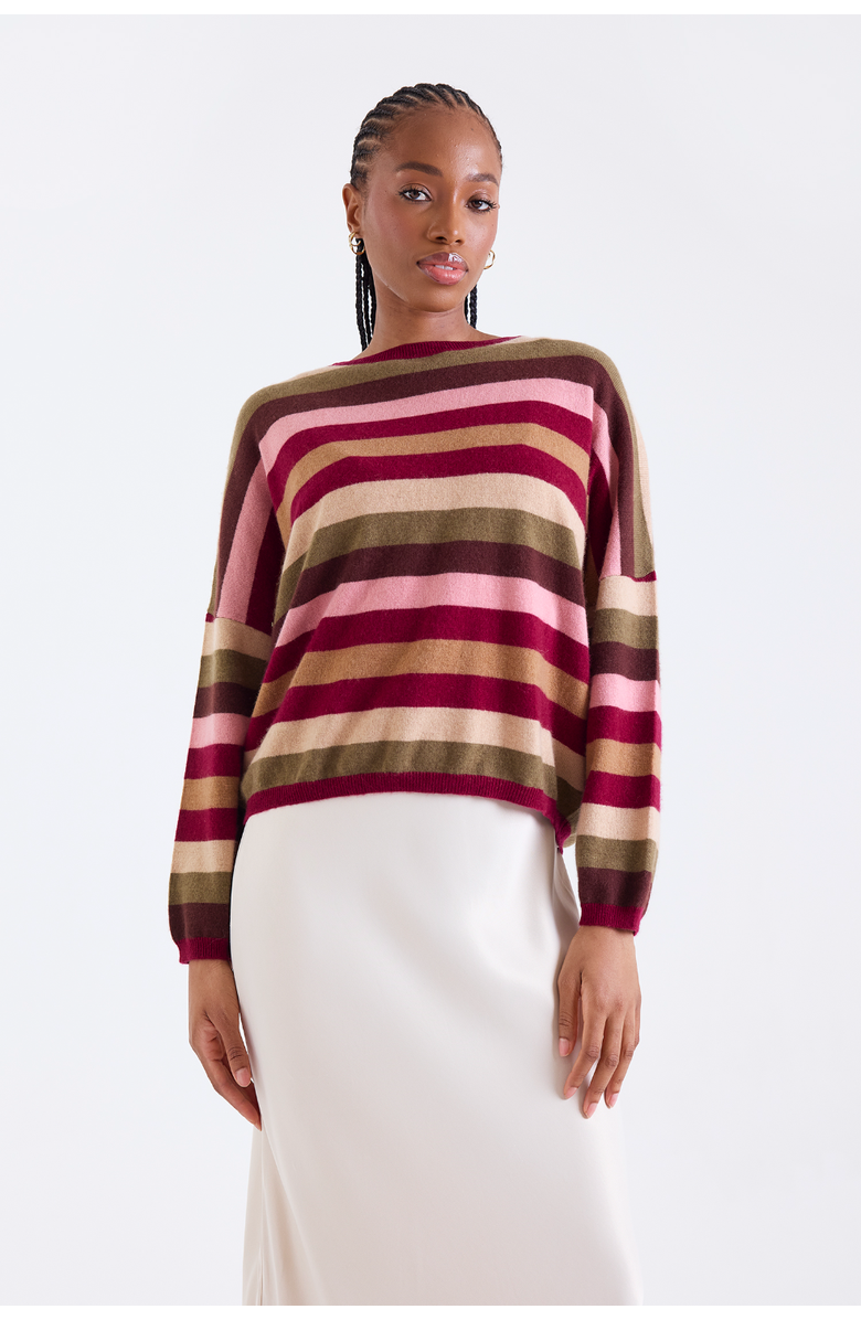 Brodie Pure Cashmere Stripe Up Crew Neck Jumper, Main, color,