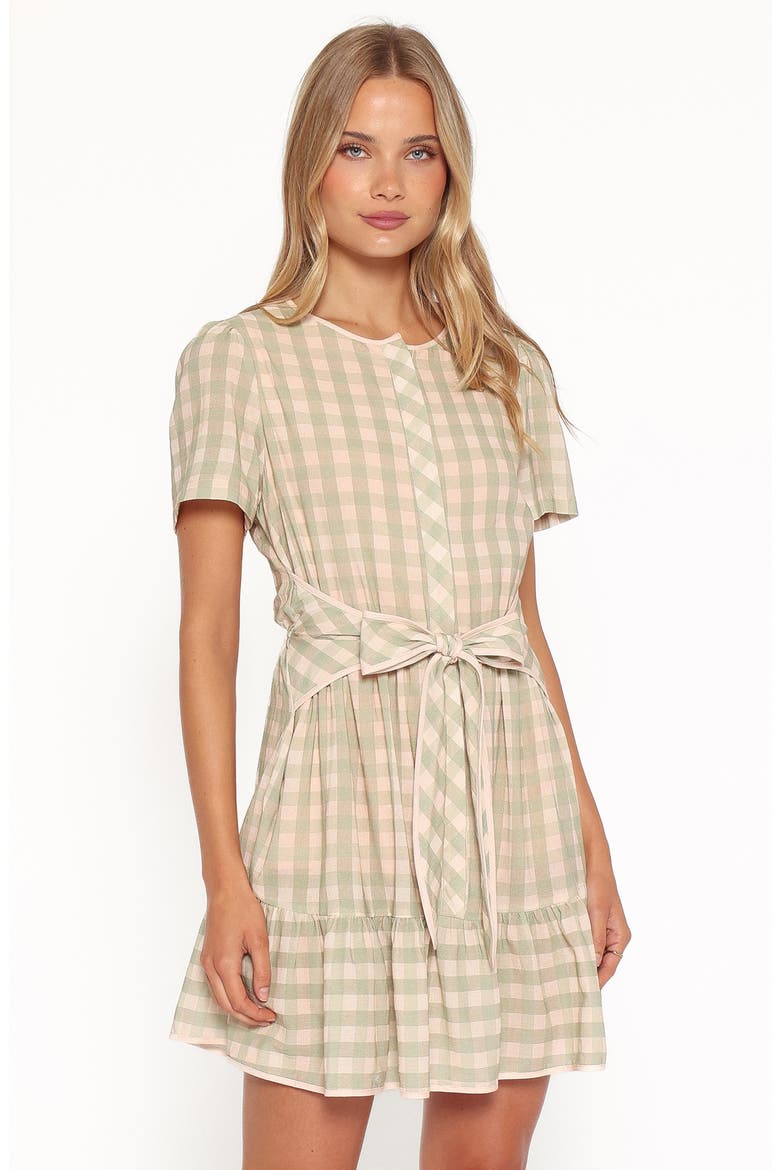 Lorry Tie Front Minidress, Alternate, color, GREEN/ PINK GINGHAM