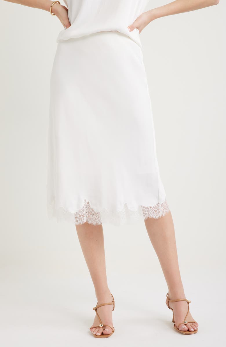 Nordstrom Lace Trim Bias Cut Midi Skirt, Main, color, Ivory Tofu