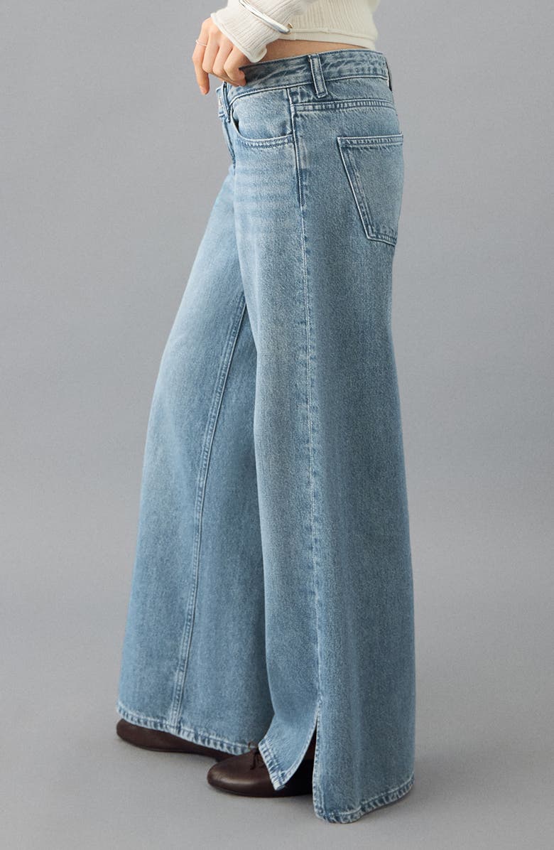 MANGO TEEN Side Slit High Waist Wide Leg Jeans, Alternate, color, Medium Blue