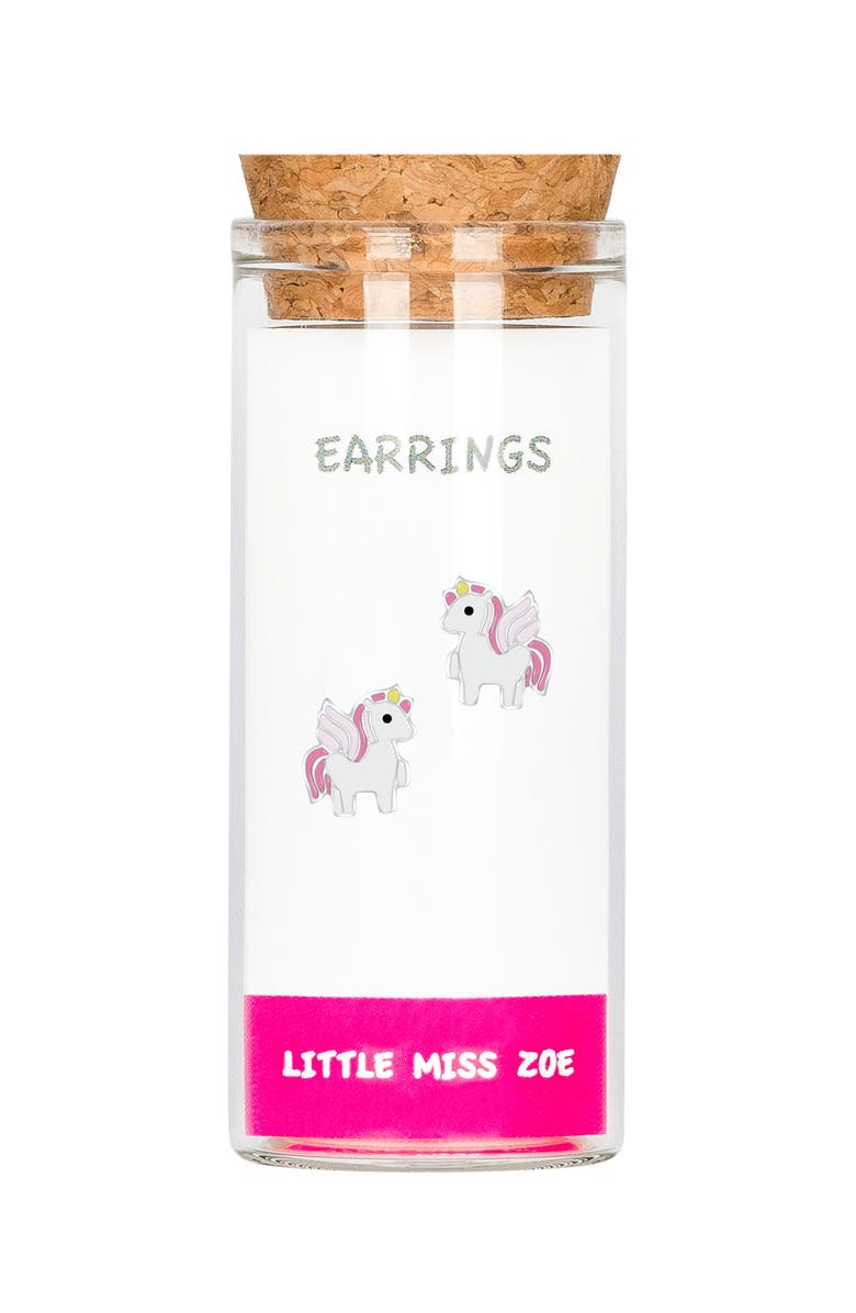 Little Miss Zoe Winged Unicorn Stud Earrings, Main, color, White/ Pink