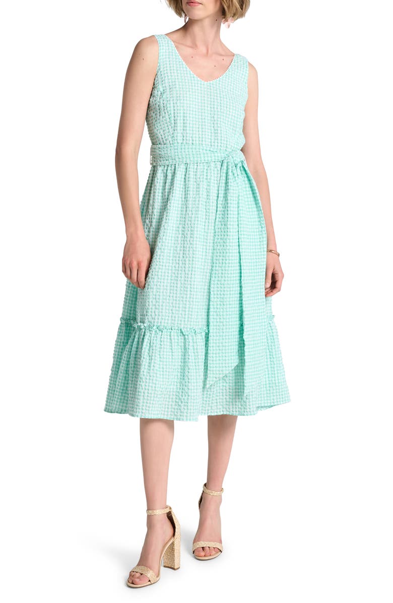 Hatley Sydney Gingham Cotton Blend Seersucker Midi Dress, Main, color, 