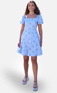 Yumi Cotton Floral Puff Sleeve Skater Dress