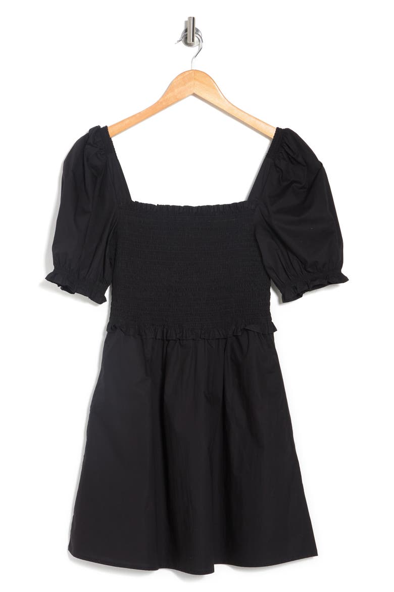 Rhodes Short Sleeve Smocked Poplin Dress, Alternate, color, BLACK