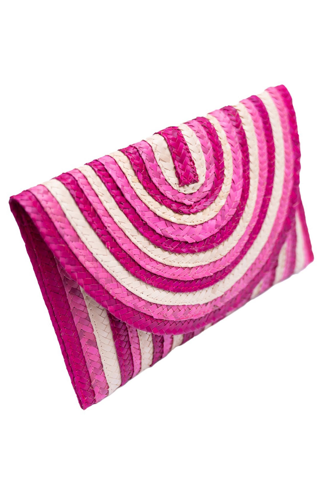 Brooke Stripe Handwoven Raffia Clutch, Alternate, color, CREAM/ PINK