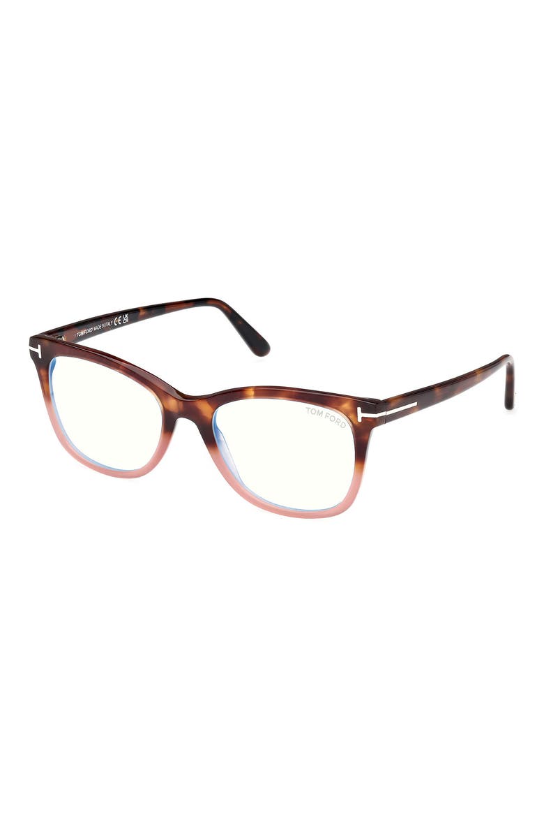 52mm Square Blue Light Blocking Glasses, Alternate, color, HAVANA TO MILKY PINK / T LOGO