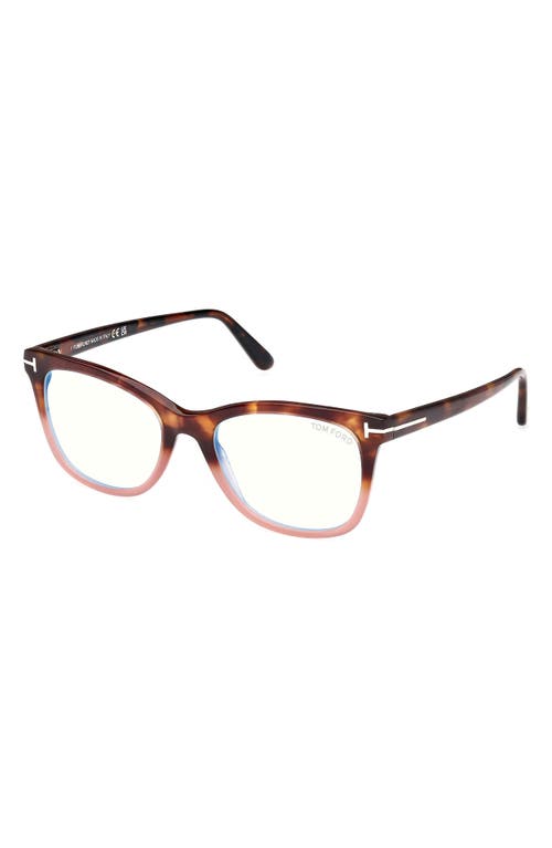 Tom Ford Blue Light Blocking Acetate Square Glasses In Havana To Milky Pink/t Logo