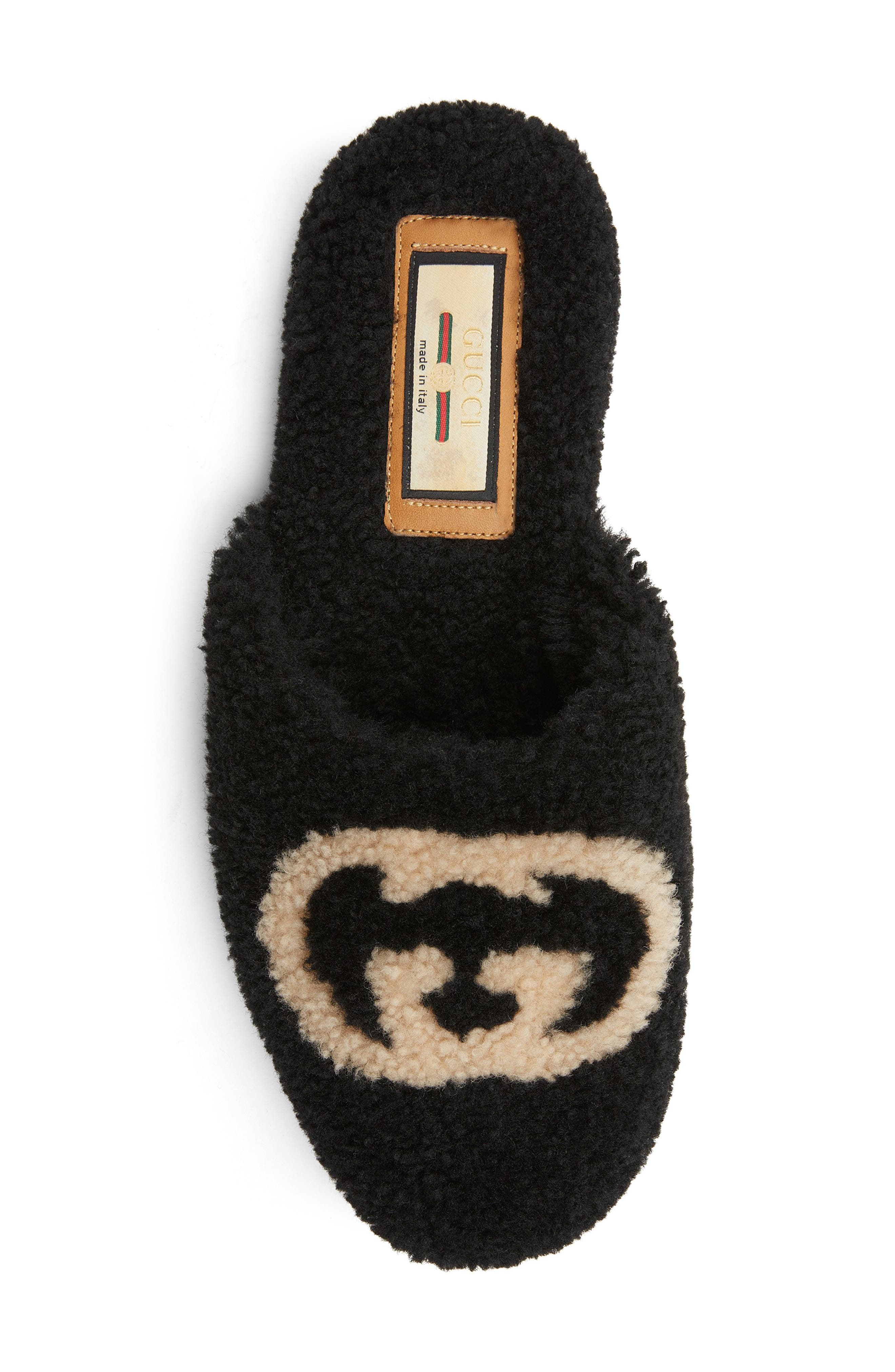 Gucci Eileen Logo Faux Shearling Slipper, Alternate, color, 