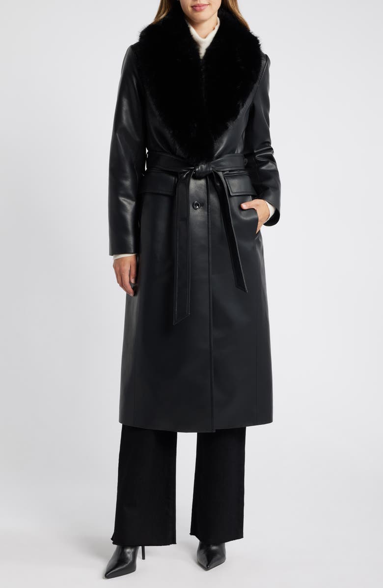 MICHAEL Michael Kors Belted Faux Leather Coat with Faux Fur Collar, Main, color,