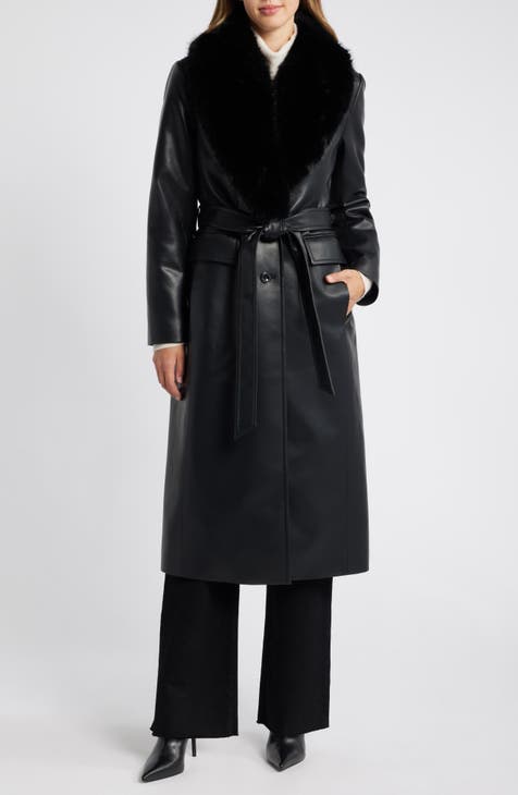 MICHAEL Michael Kors Belted Faux Leather Coat with Faux Fur Collar Nordstrom