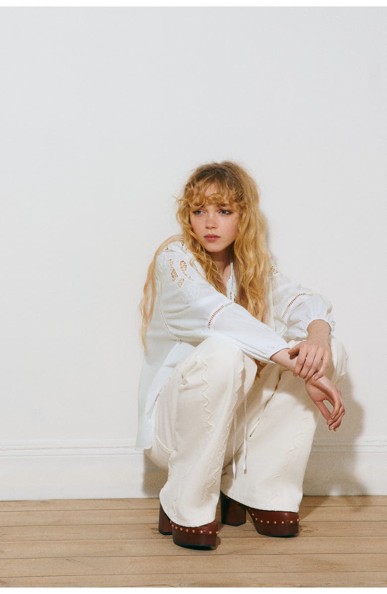 H&M Broderie Anglaise Cotton Blouse, Alternate, color, White