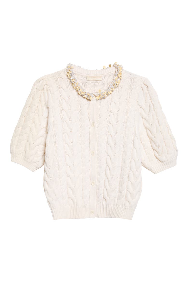 Olivia Embellished Merino Wool & Cashmere Cardigan, Alternate, color, PEARL