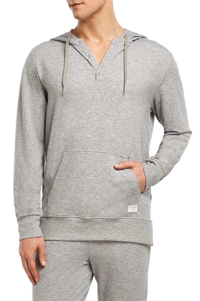Stretch Henley Hoodie, Main, color, HEATHER GREY