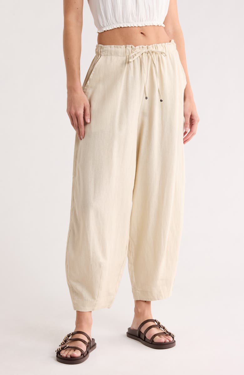 MAX STUDIO Cropped Drawstring Pants, Main, color, Natural