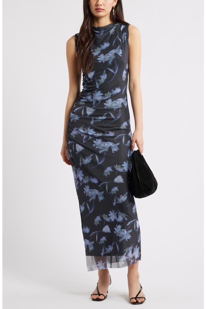 Mesh Body-Con Maxi Dress, Alternate, color, BLUE FALLING FLORAL